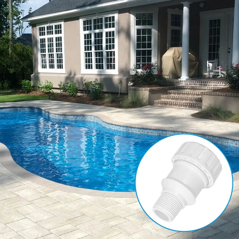 Three Quarters Inch Vacuum Relief Valve For Pool Solar Panels Compatible With Sunstar SwimJoy And SwimLux Heaters displayed by a pool