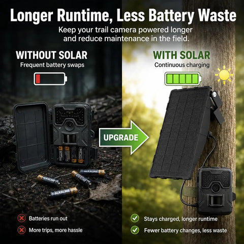 Keep Your Trail Camera Kickin All Season Long With This Badass 12V Solar Panel Charger Featuring A Built In Lithium Pack For No Sweat Off Grid Power That Plays Nice With Reveal X Units During Your Outdoor Adventures, comparison of solar charging benefits.