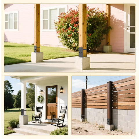 4 Pack Heavy Duty U-Shape Fence Post Holder Brackets For Wet Concrete Installations, 4x4 Posts, Actual 3.6x3.6, Post Base Anchor For Fence, Deck Railing, And Pergola Construction