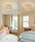 Boho Wood Beaded Chandelier Light Fixture In Gold And Oak Finish Semi Flush Mount Ceiling Light For Nursery Kids Room