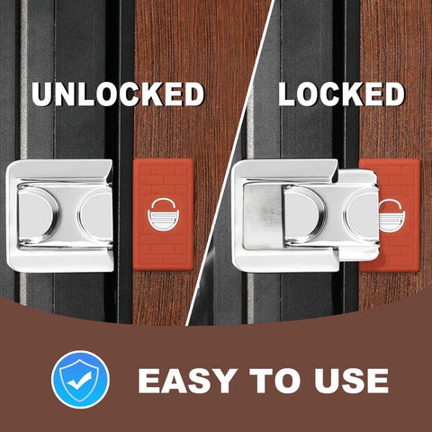 Home Door Lock Security 2 Pack Reinforcement Lock for Inward Swinging Doors shown in unlocked and locked positions.
