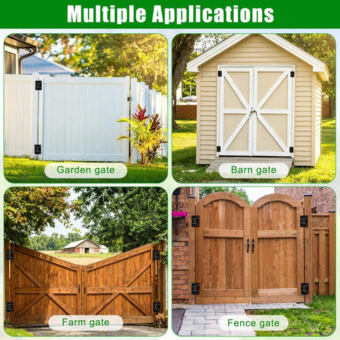 Built Like A Tank Bolt On Gate Hinges Heavy Duty 1000 Lbs Anti Sag L Shaped Swivel Bearings shown on garden, barn, farm, and fence gates
