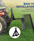 Tow Behind Lawn Dethatcher, 60 Inch Wide With 21 Steel Tines, Category 1 Three Point Hitch Tractor Attachment For Leaves
