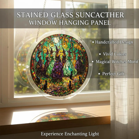 Dope Acrylic Suncatcher Puzzle Kit With Dark Gothic Witch Design, 83 Pieces, Easy Snap Together Suncatcher hanging by window