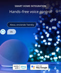 Voice control setup with smart speaker for App Controlled 105 Foot Smart String LED Lights With 400 RGB White LEDs, WiFi And Bluetooth.