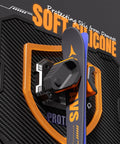 Image of Badass Ski And Snowboard Wall Rack with soft silicone pads protecting skis from damage against a textured wall.