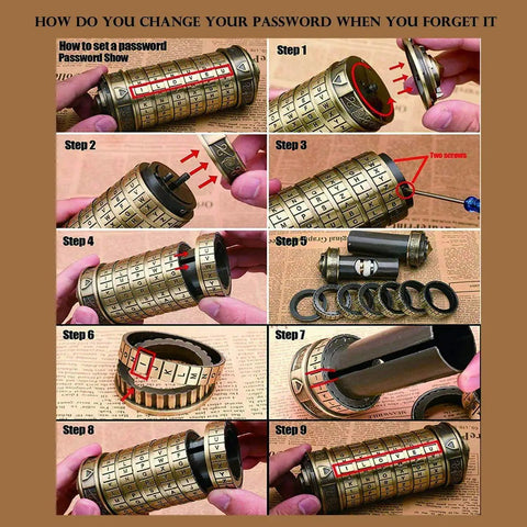 Steps to change password for Da Vinci Code Inspired Mini Cryptex Lock Puzzle Box With Hidden Compartments