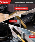 Hella Durable Titanium Coated Oscillating Saw Blades Three Pack for slicing wood, metal, and bolts, showing tips for versatile use.