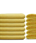 EvaClean 16x16-inch yellow microfiber cleaning towels, 12-pack; stacked flat with six folded towels beside.