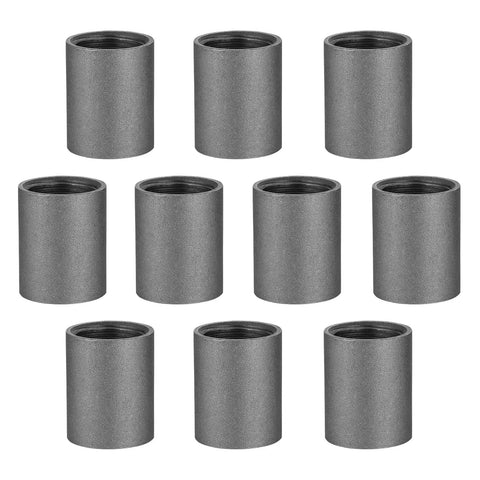 Ten-pack of 1-inch internal thread pipe couplings in malleable iron for DIY plumbing and vintage decor projects.