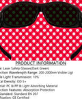 Top Shelf Laser Safety Eyewear Engineered For Red Light Therapy Clinics And At Home Hair Removal Gear With Heavy Duty 200 To 2000Nm Uv Blocking And Infrared Shielding Dark Green Lenses shown on a vibrant background.