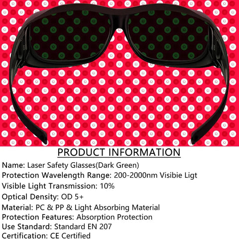 Top Shelf Laser Safety Eyewear Engineered For Red Light Therapy Clinics And At Home Hair Removal Gear With Heavy Duty 200 To 2000Nm Uv Blocking And Infrared Shielding Dark Green Lenses shown on a vibrant background.