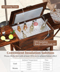 54-Quart Rolling Cooler Cart With Two Drop Leaf Tables Built In Bottle Opener Pine Wood Outdoor Beverage Cooler On Wheels Party Ready For Backyard Parties Yard Pool Deck Patio.