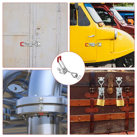 Heavy Duty Adjustable Toggle Latch Clamp With Lock Hole 300Kg 660Lbs Holding Capacity 7.5 Inch Silver 2 Pack displayed on various objects