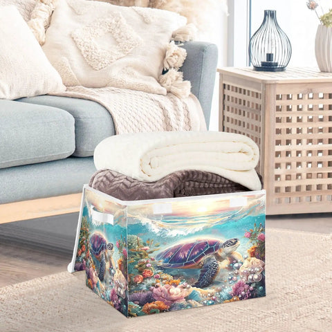 Kick Some Clutter With These Heavy Duty Foldable Storage Bins, Featuring Snug Click Lids And Super Sturdy Handles, Plus Collapsible Oxford Basket Organizers For Real Closet Solutions filled with blankets in a living room.