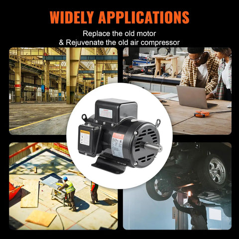 Heavy Duty 7.5 Hp Air Compressor Electric Motor 230V Single Phase 3450 RPM close-up view with reversible keyed shaft for industrial use.