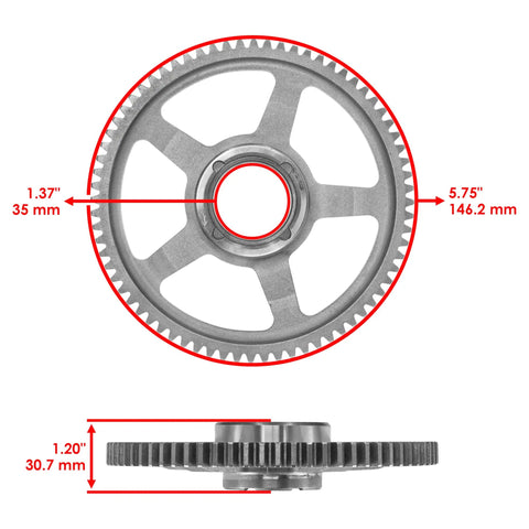 Top Shelf Starter Clutch One Way Bearing Sprag Assembly with Knockout Gear Idler and Needle Bearing Fits Honda TRX400EX Sportrax 400, detailed gear dimensions.