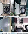 Heavy Duty Wall Mount EV Charger Enclosure Built Tough As Nails For All Season Exterior Use Featuring Rust Proof Steel Shell And Digital Combo Lock For Rock Solid Outdoor Security in outdoor and underground settings.