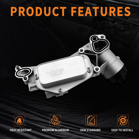 Premium Engine Oil Cooler Filter Housing Assembly Compatible With Chevy Cruze Sonic Aveo Trax 1.6L 1.8L OE 93186324 shown from an angled view.