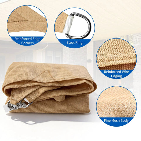 10x13 Ft Beige Sun Shade Sail Rectangle UV Block Canopy with reinforced edges and D-rings for patio, garden, deck, poolside.
