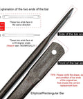 Diagram showing bar ends for Bronze Garden Swing Replacement Bars, 33.5 Inch Long Rectangular Metal Rods For Hanging Swing Seat To Frame