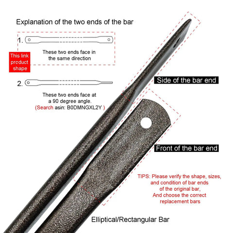 Diagram showing bar ends for Bronze Garden Swing Replacement Bars, 33.5 Inch Long Rectangular Metal Rods For Hanging Swing Seat To Frame