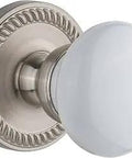 Newport Rosette With Hyde Park Knob Passage Door Hardware Set Satin Nickel Finish Durable Latch Kit For Standard Backset 2 3 8 Fits 1 3 8 To 1 3 4 Inch Doors Super Easy Install Timeless Classic Style