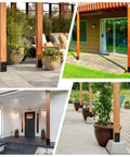 Installed heavy duty U shaped fence post anchors ground spike 4 x 4 in concrete base for fence railing and pergola posts