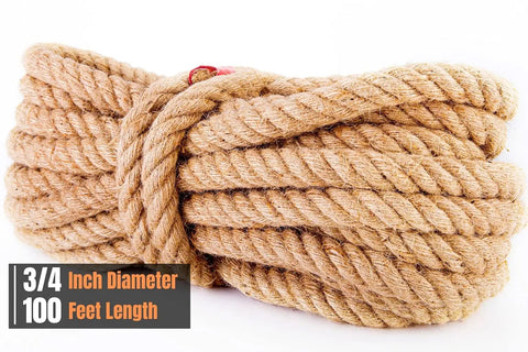 Heavy Duty 20mm Natural Fiber Rope For Crafts And Outdoors Twisted 4 Strand Manila Style Jute And Hemp Rope For Garden Fencing Deck Railing And Outdoor Decor 100 Ft Length coiled