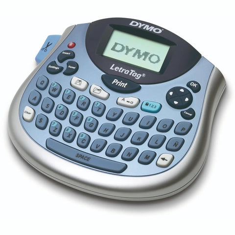 Portable Handheld Label Maker With QWERTY Keyboard And 2 Line Printing, front view showing keyboard and screen.