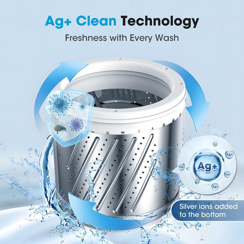 Silver ion drum of Fully Automatic Portable Washing Machine With 20 Pound Capacity And Ten Custom Wash Programs, Compact Apartment Laundry Station.