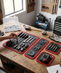 4 Pack Magnetic Tool Mats With 40 Lb Holding Power PVC Coated 12.6 x 9.6 Inches Heavy Duty Magnetic Tray That Keeps Screws Nuts Bolts And Tiny Metal Parts From Rolling Or Slipping on a workbench
