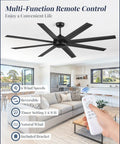 72 Inch Black Ceiling Fan No Light With Remote, 6 Speeds, Quiet Reversible DC Motor, Industrial Style Mounted in Living Room