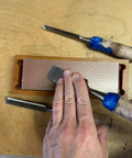 Hand using 8 Inch Diamond Whetstone Bench Stone With Hardwood Box Fine Grit Sharpener For Knives Durable USA Made Large Diamond Surface
