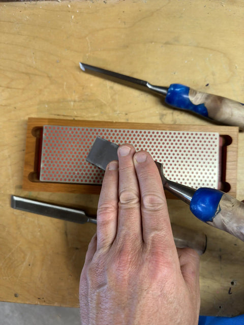 Hand using 8 Inch Diamond Whetstone Bench Stone With Hardwood Box Fine Grit Sharpener For Knives Durable USA Made Large Diamond Surface