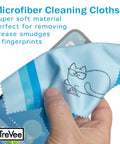 Microfiber cleaning cloth, blue with cat design; TreVee brand for eyeglasses and phones