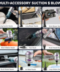 Cordless Handheld Car Vacuum With Brushless Motor 16000Pa Suction LED Light Type C Port On The Go Portable Mini Vacuum with various nozzles and accessories for car detailing and home cleanup.