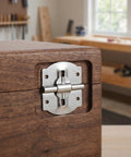 Adjustable Angle Iron Hinges Set For Jewelry Boxes And Wooden Cases Four Piece Hidden Mount with metal design on wooden box