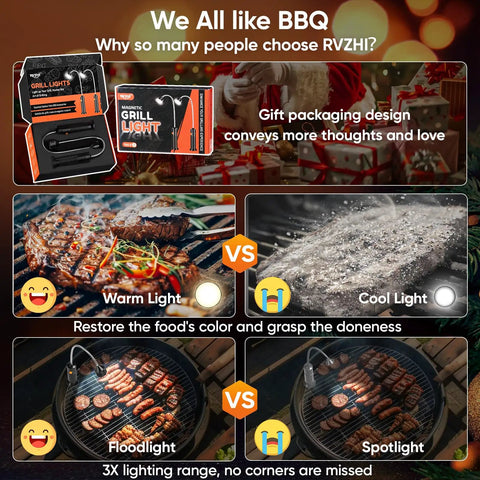 Magnetic LED Grill Light For Outdoor Barbecues And Smoker Accessories, Bright Hands Free BBQ Illumination gift package