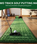 Portable Golf Putting Mat With Auto Ball Return For Indoor And Outdoor Practice 8Ft Length Realistic Green Speed in use