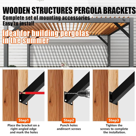 45 Degree Angle Support Bracket Kit For Pergolas Inside Mount Outdoor Structures Black 12 Pack Built To Last Heavy Duty Steel With Rust Resistant Powder Coating For Patios Gazebos And Treehouses