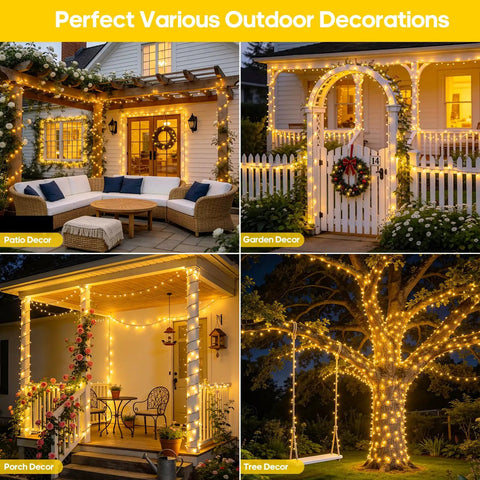 2 Pack Solar String Lights Outdoor Waterproof 400 LED 151 Ft Total Warm White 8 Modes Solar Powered Xmas Lights For Patio Decor