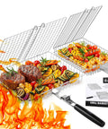 Two Pack Nesting Grill Baskets With Removable Handles For Outdoor BBQ Grillin Barbecue Gear Stainless Steel Camping Accessories