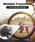 Six Speed Bike Freewheel MF-TZ500-6 14-28T Replacement Part For Road Mountain Hybrid Bikes on rear wheel close-up