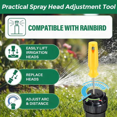Practical spray head adjustment tool for 18 Piece Variable Arc Sprinkler Nozzle Kit with ergonomic design for easy use.
