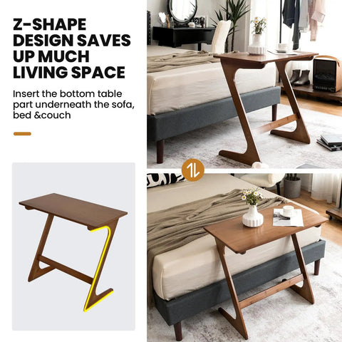 Bamboo TV Tray And Sofa Side Table With Z Shaped Design 30 By 16 Inch Tabletop Space Saving Snack And Laptop Desk Easy Assembly in room