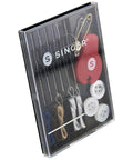 On The Fly Travel Sewing Kit Featuring Six Prethreaded Hand Needles A Sharp Needle Threader Cutter, buttons, and pins in compact case.
