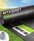 Tough As Nails Weed Barrier Fabric 4x300ft Landscape Geotextile Ground Cover Mat 3.2oz with 20 U Pegs on grass