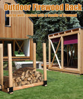 Outdoor firewood rack with logs, part of 4 Pack Firewood Storage Rack Brackets For Indoor Outdoor Use, Adjustable Heavy Duty Steel Log Holder