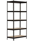 Heavy Duty Five Tier Black Steel Storage Rack Featuring Hella Sturdy Boltless Shelves And Rock Solid Adjustable Frames